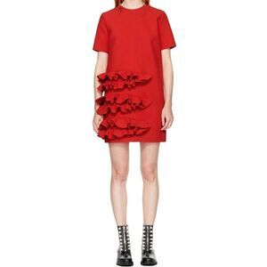NWOT MSGM Red Short Sleeve Ruffle Detail Structured Dress Women's Size 42 8US